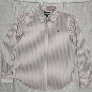 Lauren Ralph Lauren Pinstripe Long Sleeve 100% Cotton Shirt, EUC